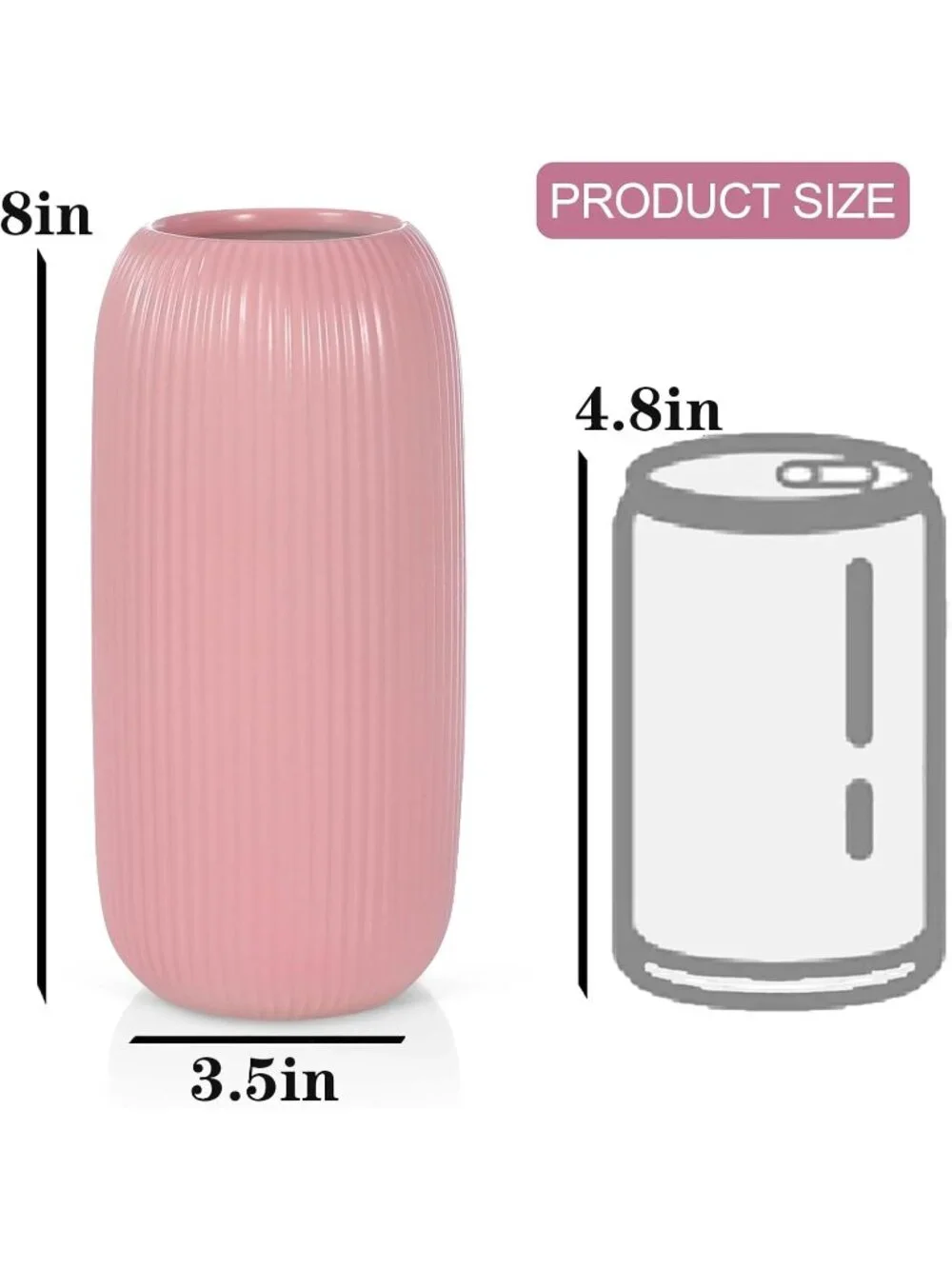 Modern Small Pink Ceramic Vase Flowers Ribbed Textured Farmhouse Home Livings
